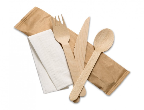 Wooden Cutlery Set - Eco Friendly Disposable Cutlery (4 in 1) x 500